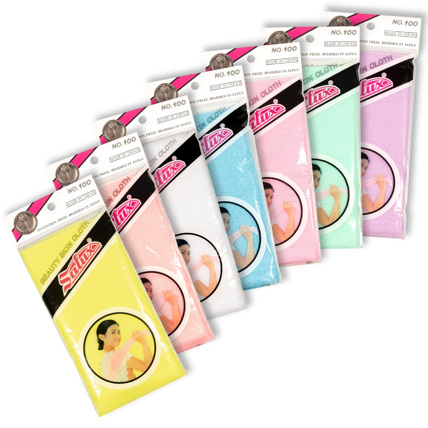 SALUX Bath Towel Pink Yellow Peach Blue White Purple Green Count 7 Pack