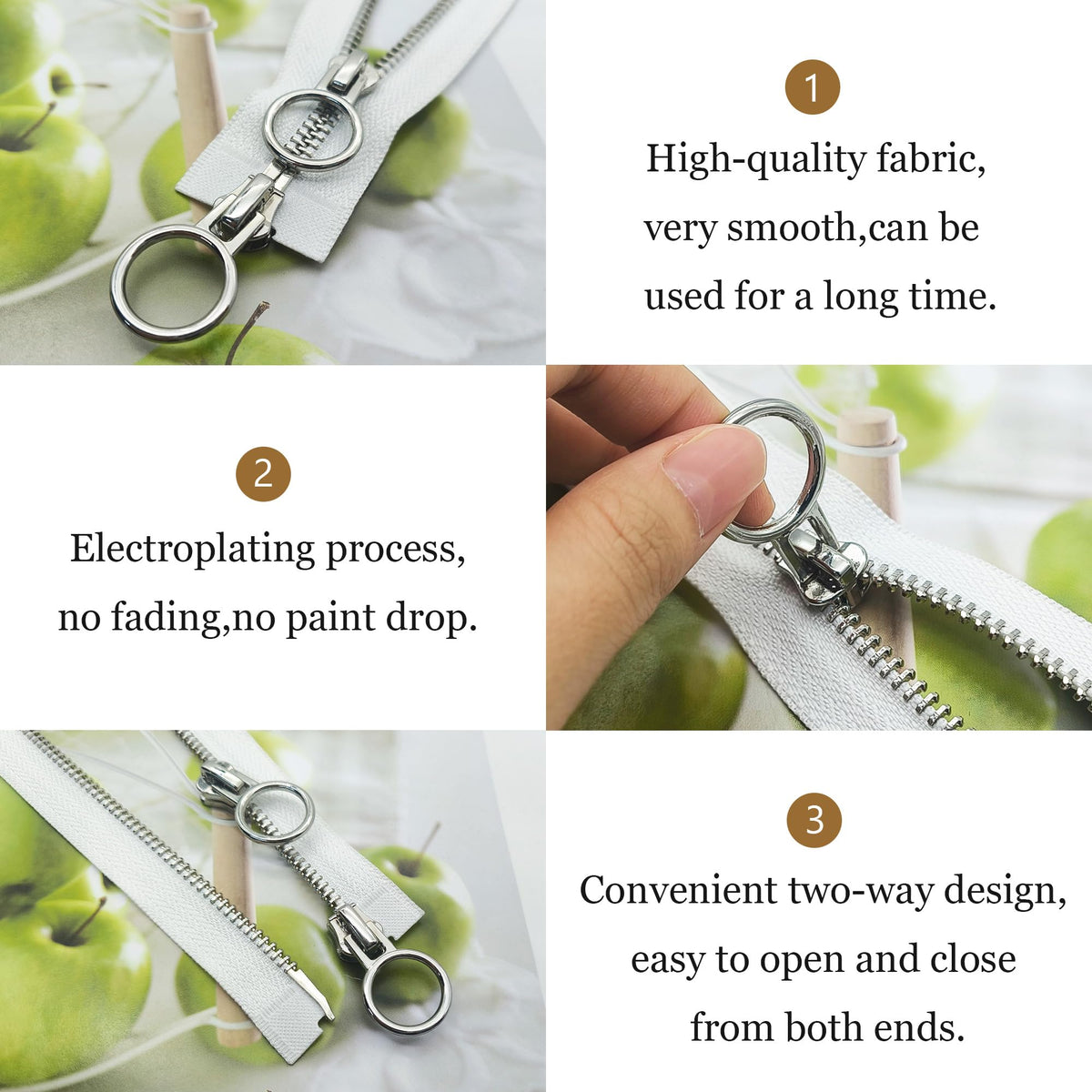 XCSJ #5 Zipper, Metal Zip, 2-Way Separable Sewing for Jackets, Coats, Down Jacket, Suitcase, Tent, Bag, DIY Sewing Craft White, 70 cm