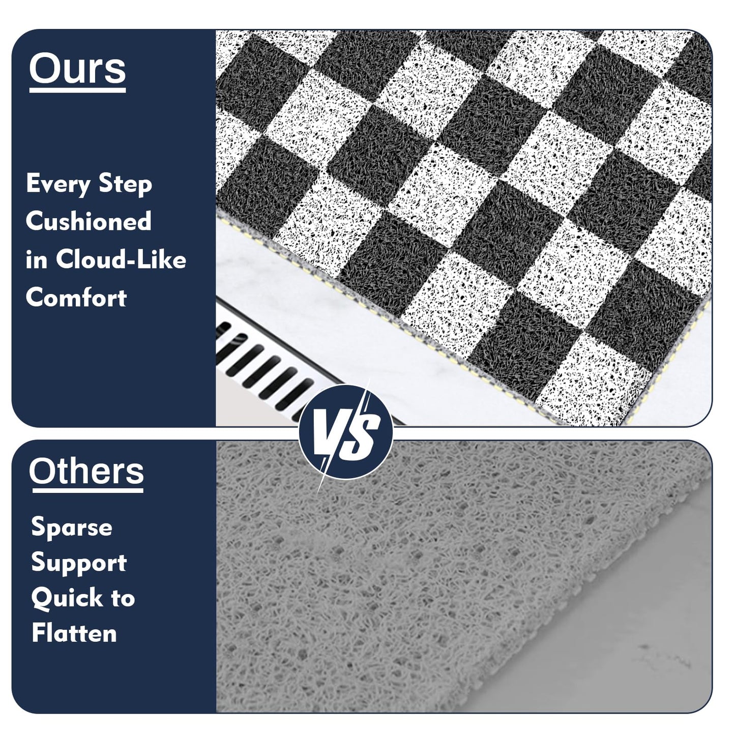 Non Slip Checkered Shower Mats 40x80CM, PVC Loofah Bath Mat for Inside Shower, Quick Dry Soft Bath Mat for Bathroom Floor
