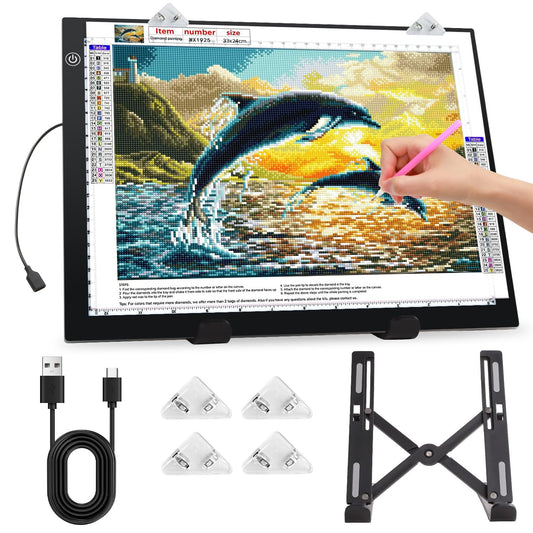 Zocelight A4 Light Pad for Diamond Art Kits for Adults,0.2" Ultra Thin Light Board with Stand and Clip for Diamond Painting Accessories,3 Levels