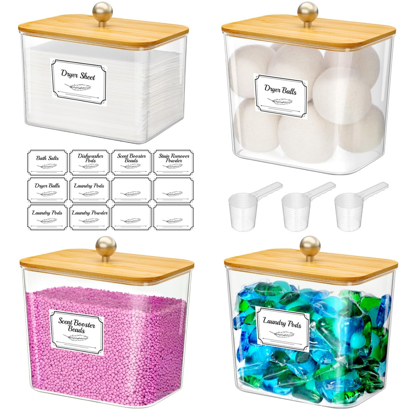 Lifewit Laundry Pods Container with Label Sticker& Scoop, 2.6+2L, 3 Pcs