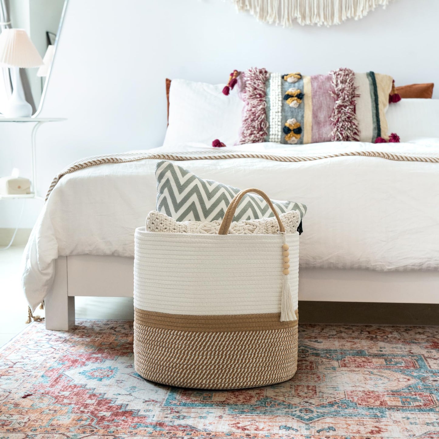 Mkono Woven Storage Basket for Blanket, Toys Plant Organizer, 16"W x 13.8"L