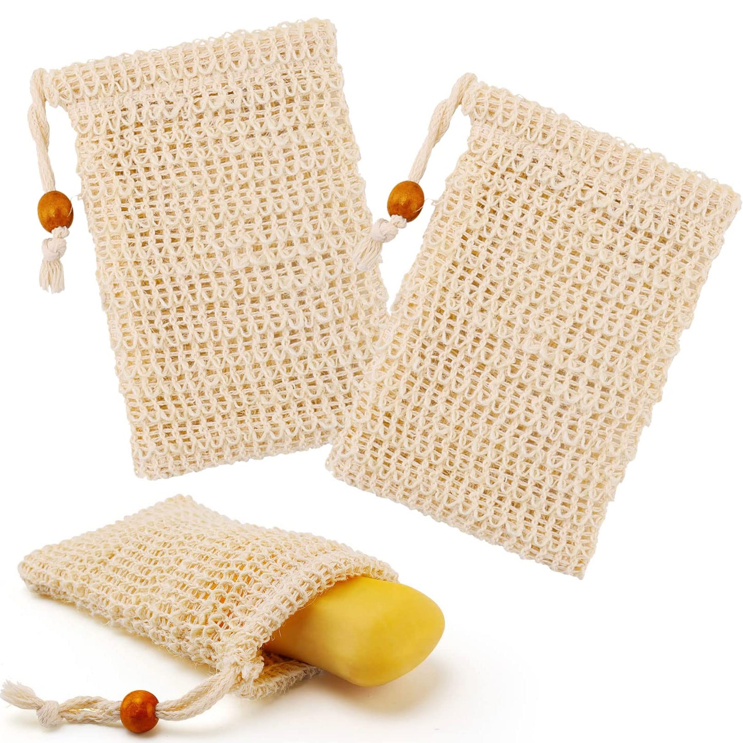 2 Pack Sisal Soap Bags - 10x13cm Organic Natural Soap Bags with Drawstring, Eco Friendly Soap Saver Pouch Bags for Bath Shower Foaming, Drying Soaps