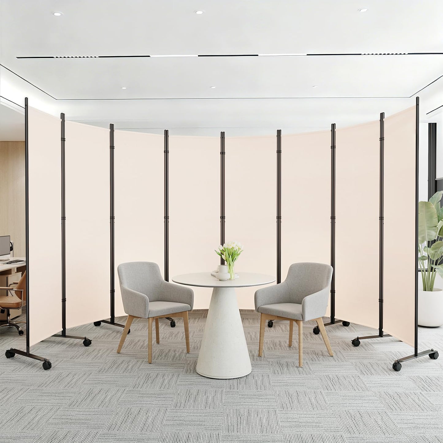 8 Panel Room Divider 183CM Folding Privacy Screens with Lockable Wheels