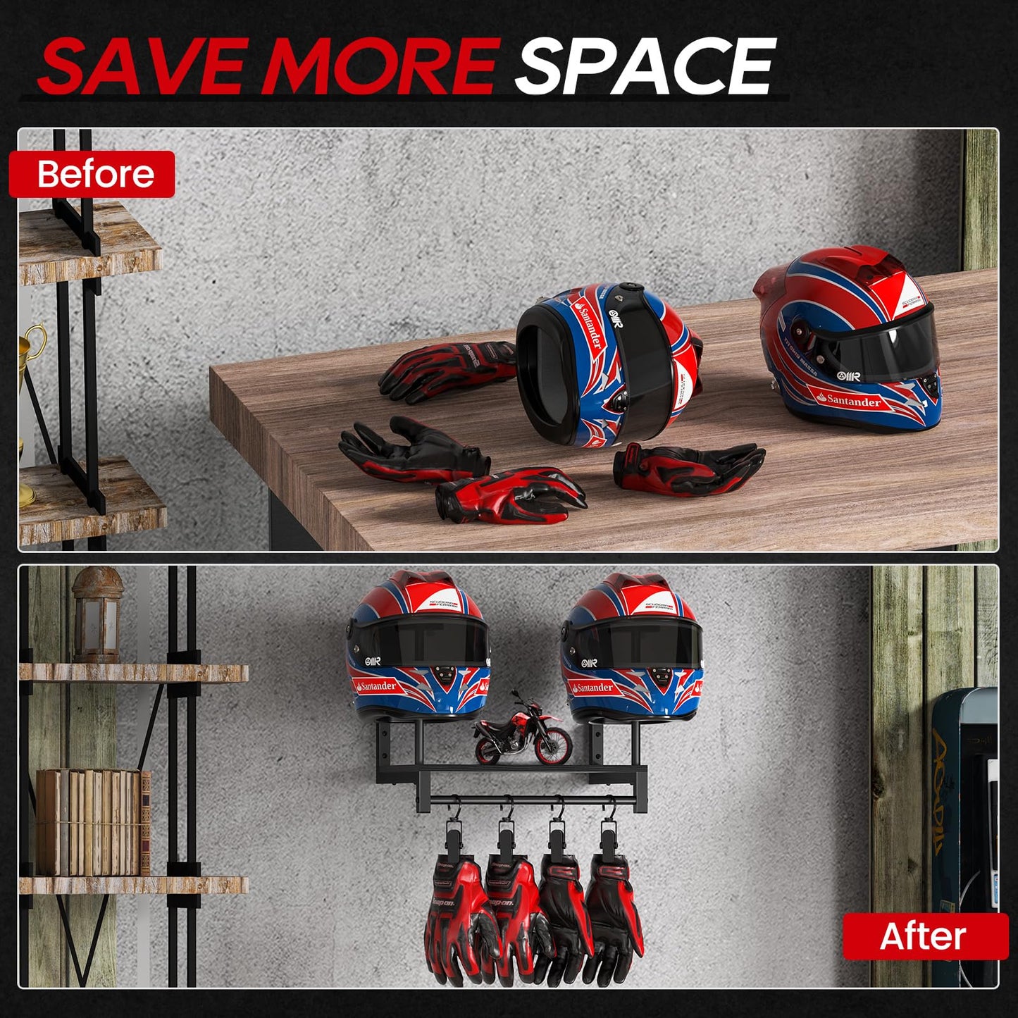 THYGIFTREE Helmet Holder, Helmet Rack Wall Mount Motorcycle Helmet Stand, Versatile Motorbike Accessories Storage for Motorbike, Football, Baseballs