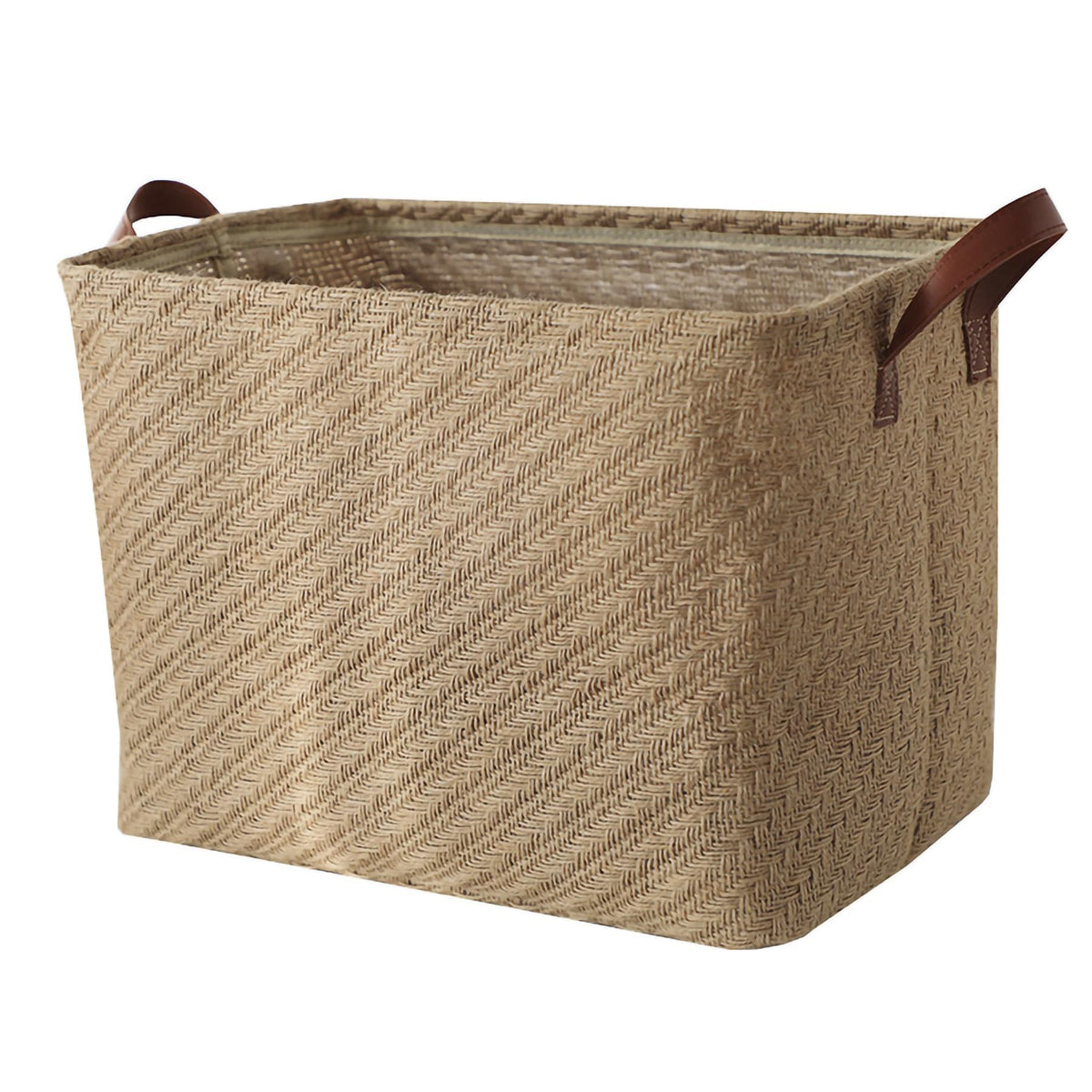 Spesh Jute Storage Basket with Handles, 38*27*28cm Collapsible Natural Woven Organiser Box Square Jute Storage Bin for Shelves Bathroom