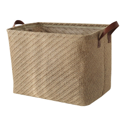 Spesh Jute Storage Basket with Handles, 38*27*28cm Collapsible Natural Woven Organiser Box Square Jute Storage Bin for Shelves Bathroom
