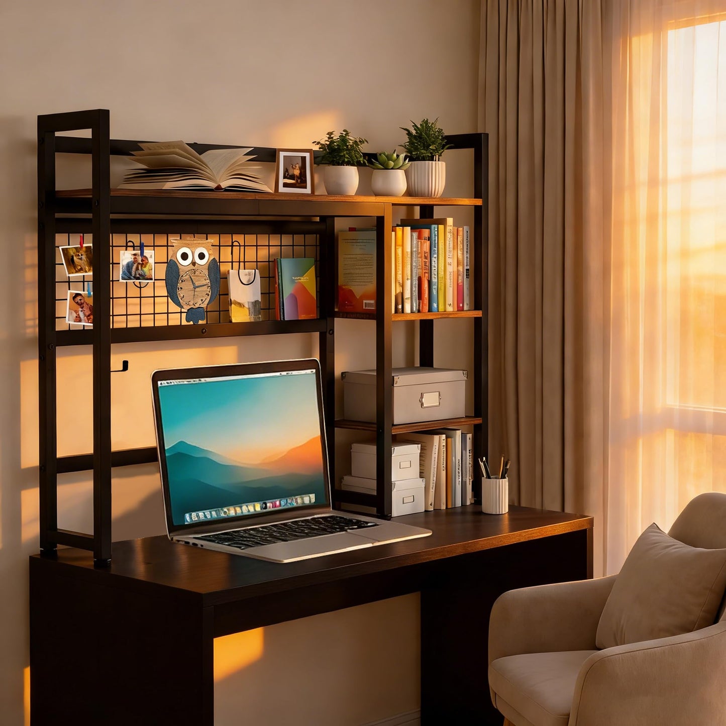 LASUK Desktop Bookshelf for Computer Monitor, 32.3'', Rustic Brown