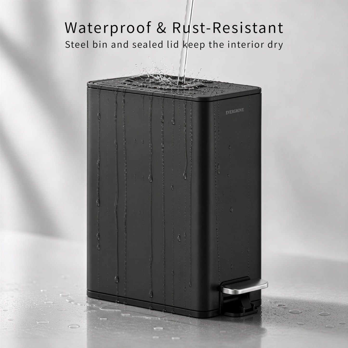 EverGrove 10L Slim Stainless Steel Bathroom Pedal Bin, Matte Black