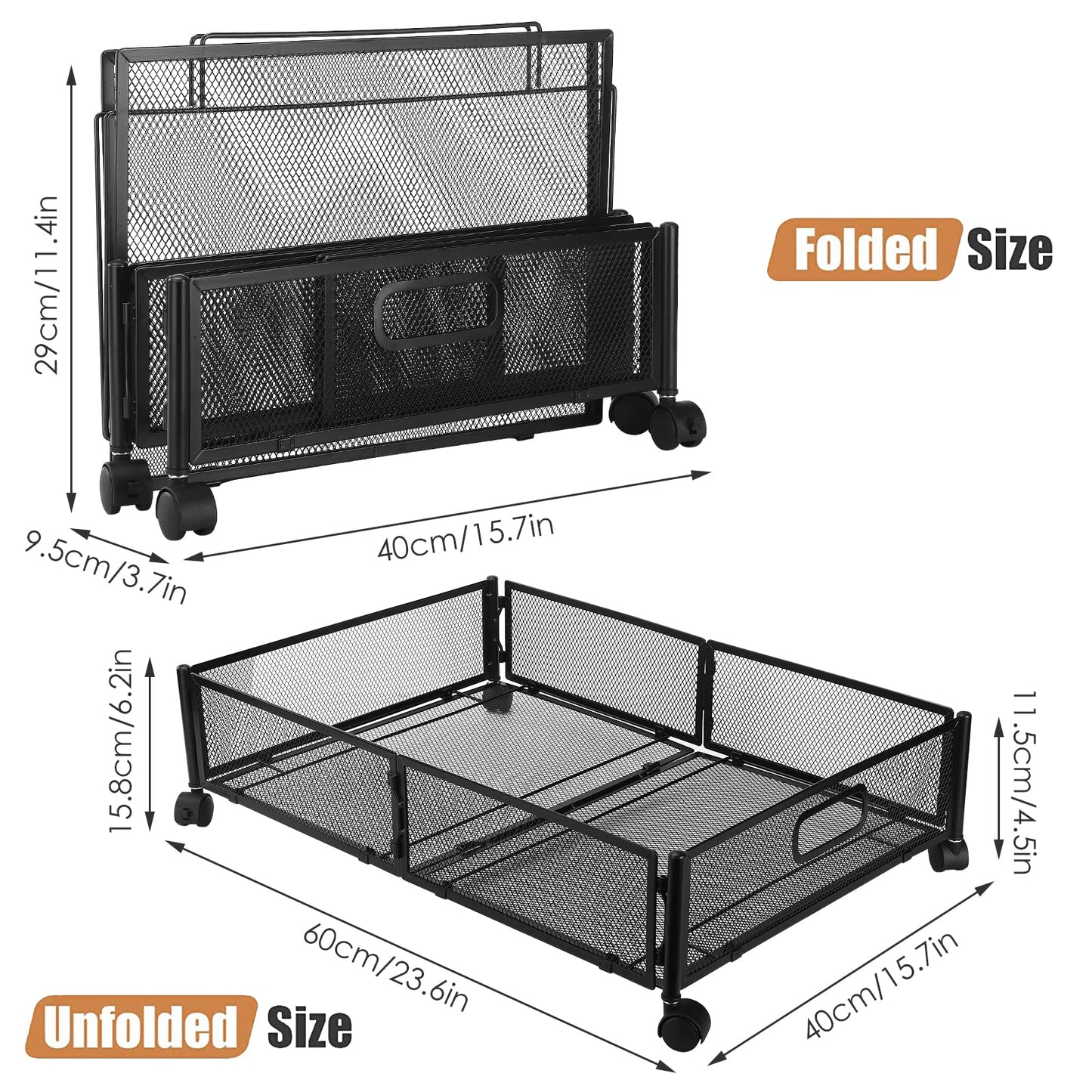 MISNODE Under Bed Storage, Under the Bed Storage Containers with Wheels, Tool-free Assembly Metal Underbed Storage Organizer Drawer for Bedroom