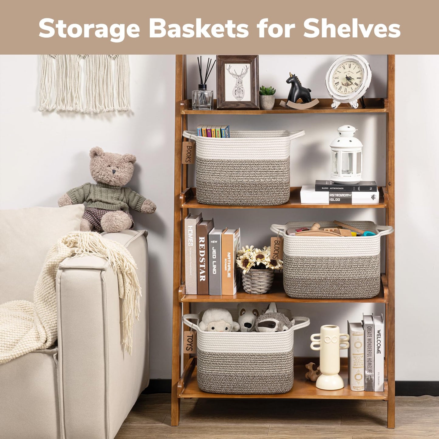 TIMEYARD Storage Basket Shelf Basket with Handles Woven Organizer