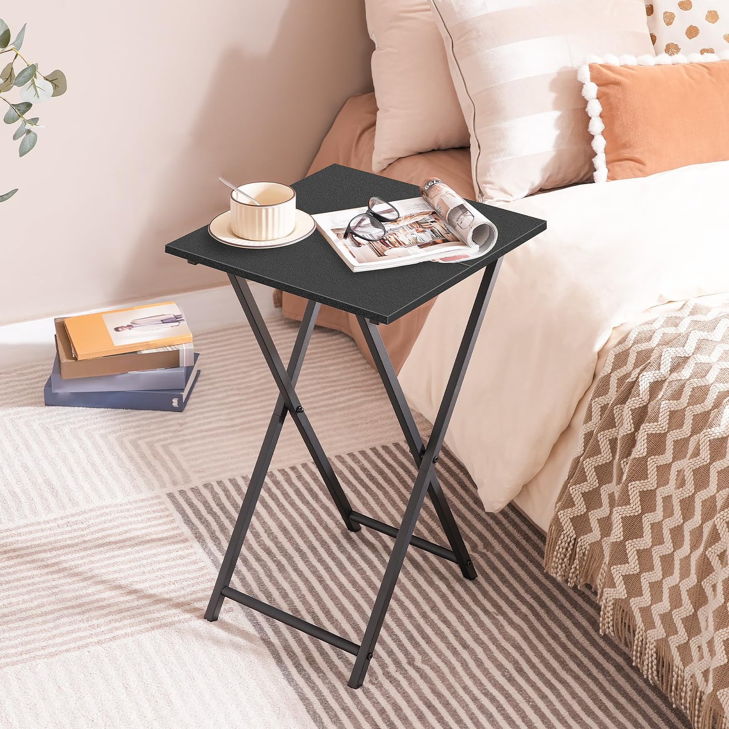 HOOBRO Folding Side Table, TV Tray Table for Eating, Small Industrial Sofa Snack Foldable Table for Small Spaces, Space-Saving, Black EBB27BZ01
