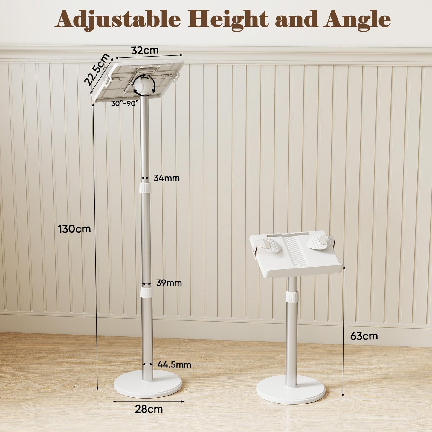 lesolar Lectern Podium Stand & Book Stand 2 in 1 Adjustable 63~130cm Portable Standing Desk Table Steady Book Stand with Paper Clips
