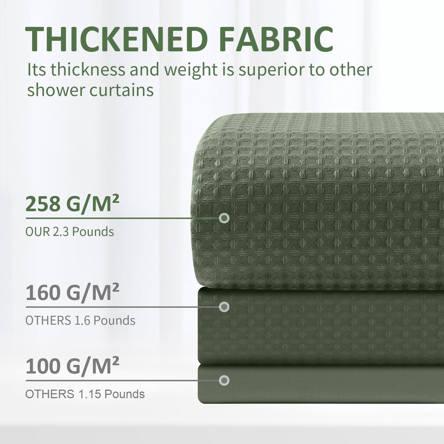FY&XZH Heavy-Duty Waffle Weave Shower Curtain with Stainless Steel Hooks, Thick Fabric for Bathroom, Hotel, Spa & Salon-153 x 183cm (Green)