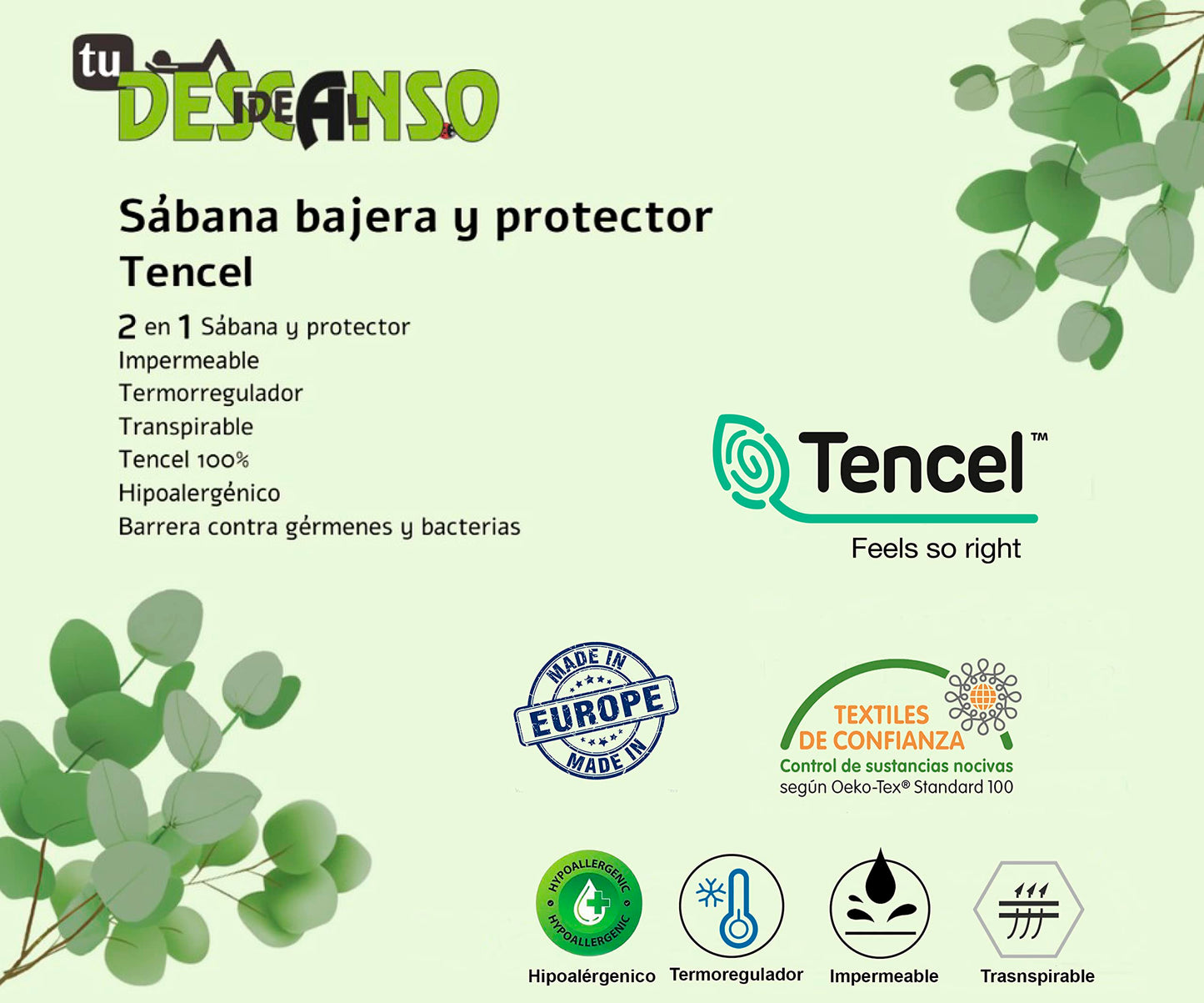 160 Tencel Waterproof and Breathable Mattress Protector, White (160 x 200 cm)