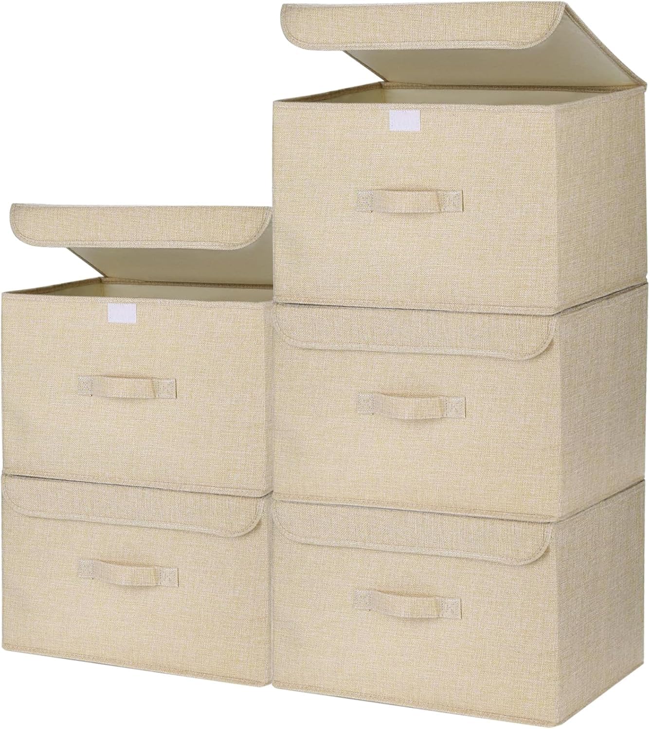 Homsorout Foldable Storage Boxes with Lids - Wardrobe Organiser Bin with Handle Fabric Basket Containers for Clothes, Book, Shelf, Office