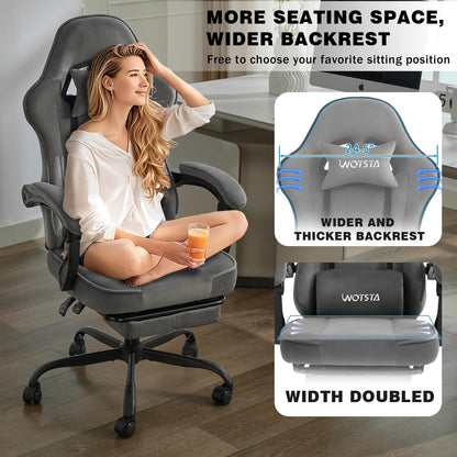 WOTSTA Gaming Chair for Adults, Ergonomic Gaming Chair with Footrest, Lumbar Support and Headrest, Adjustable Height computer chairs gaming