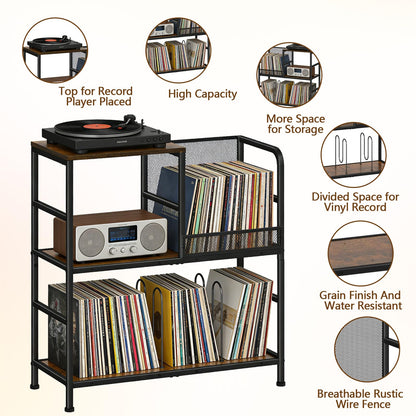 3 Tier Record Player Stand, Vinyl Storage Turntable Holds Up to 150 Albums