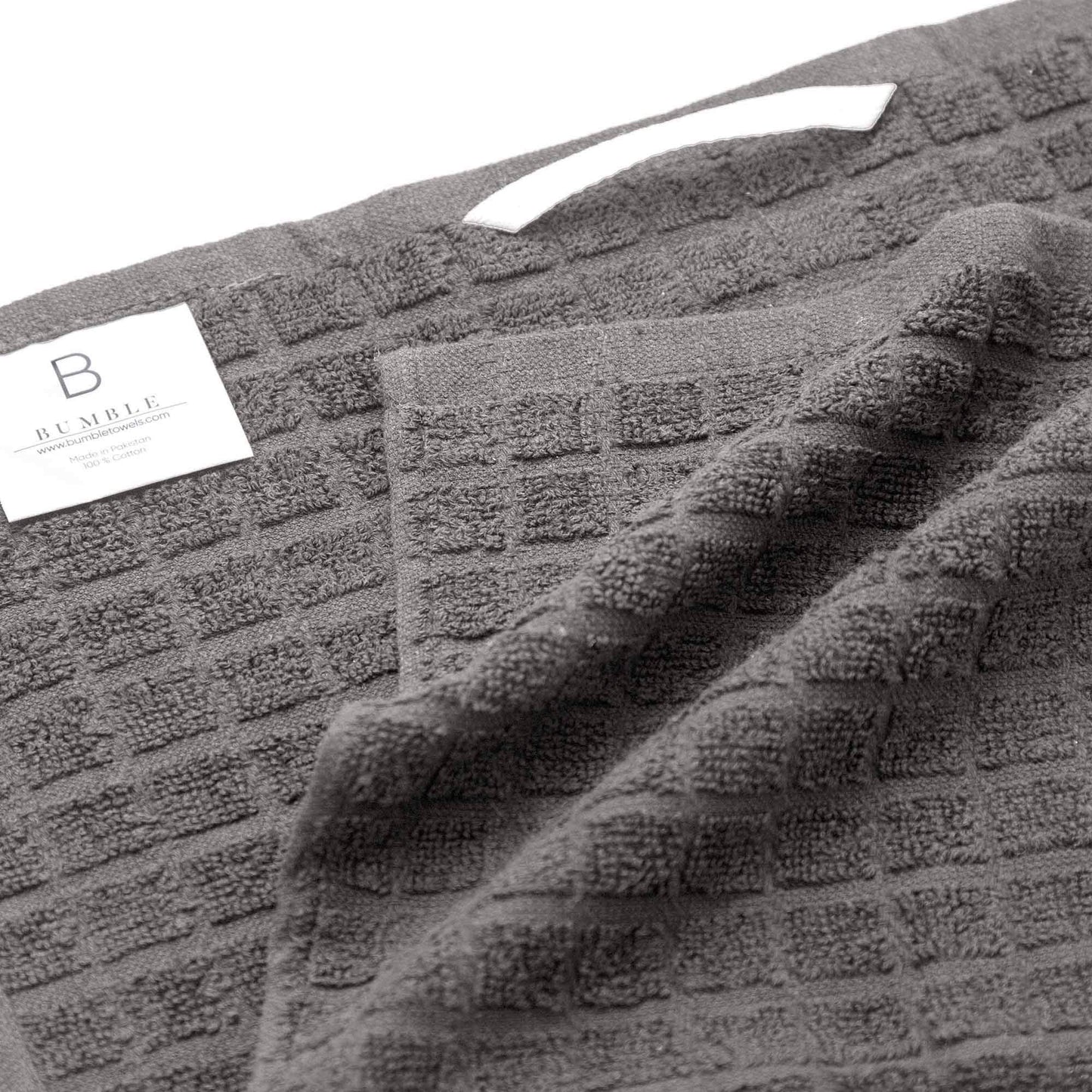 Bumble Kitchen Towels 16"x 28" | Highly Absorbent Dish Towels with Hanging Loop | Natural Ring Spun Cotton, 380 GSM | Gray Check Design - 6 Pack