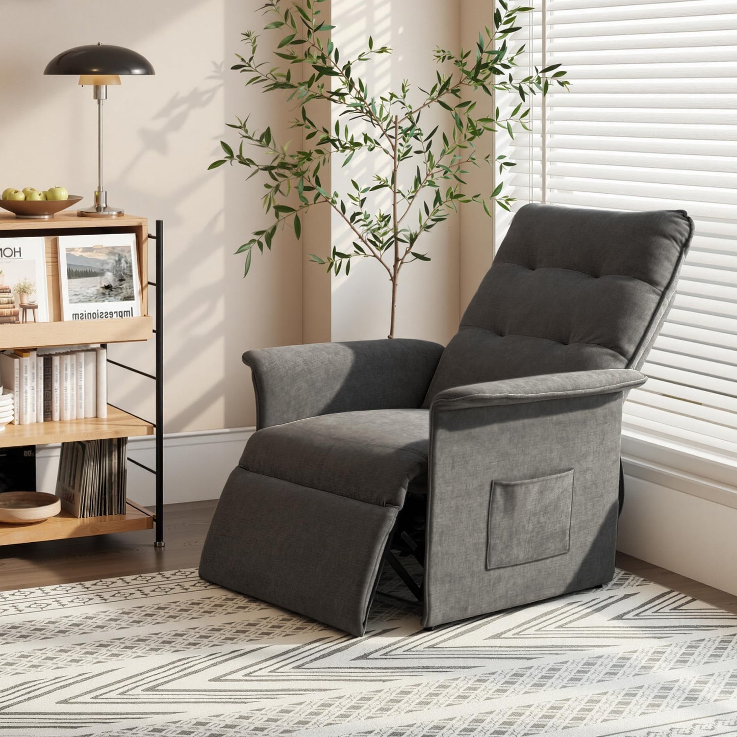 FLEXISPOT Electric Recliner Armchair 105°-155°Backrest Adjustable Reclining Chair For Living Room, Sofa Lounge with Side Pockets, Dark Grey