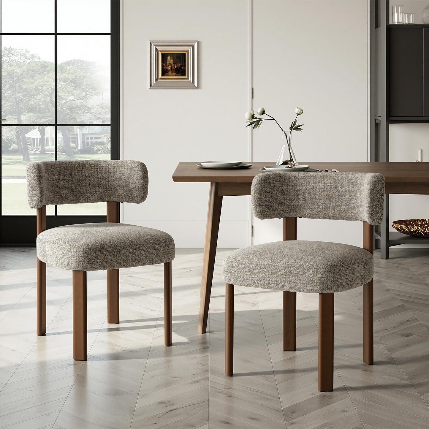 COLAMY Wooden Dining Chairs Set of 2, Fabric Chairs for Dining Room with Open Curved Backrest and Thick Seat Cushion