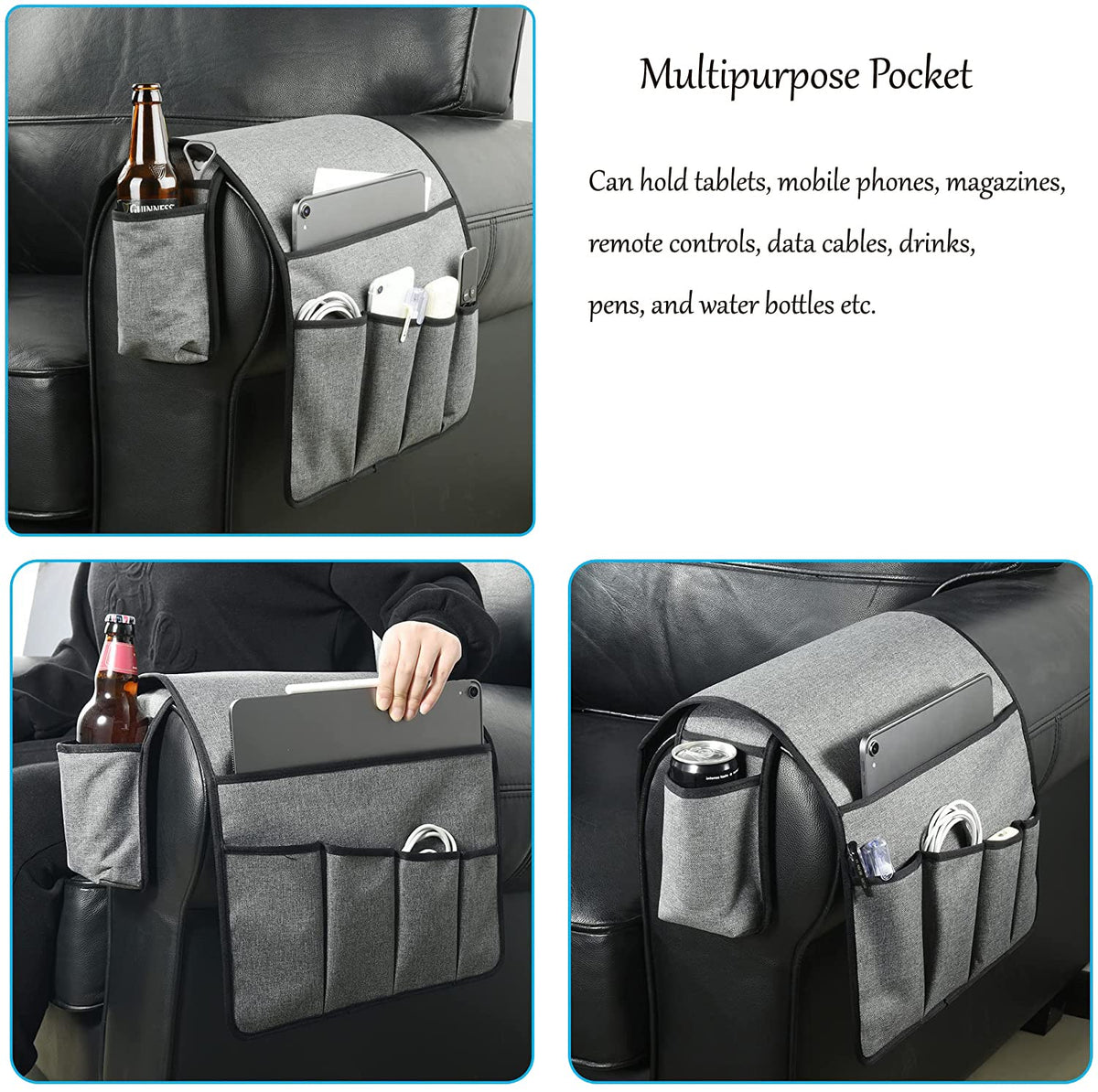 Spacmirrors KOSTOO Sofa Armrest Organizer Couch Arm Chair Caddy Sofa Cover Storage Holder for Remote Control Magazine Book Smart Phone Tablet Drinks