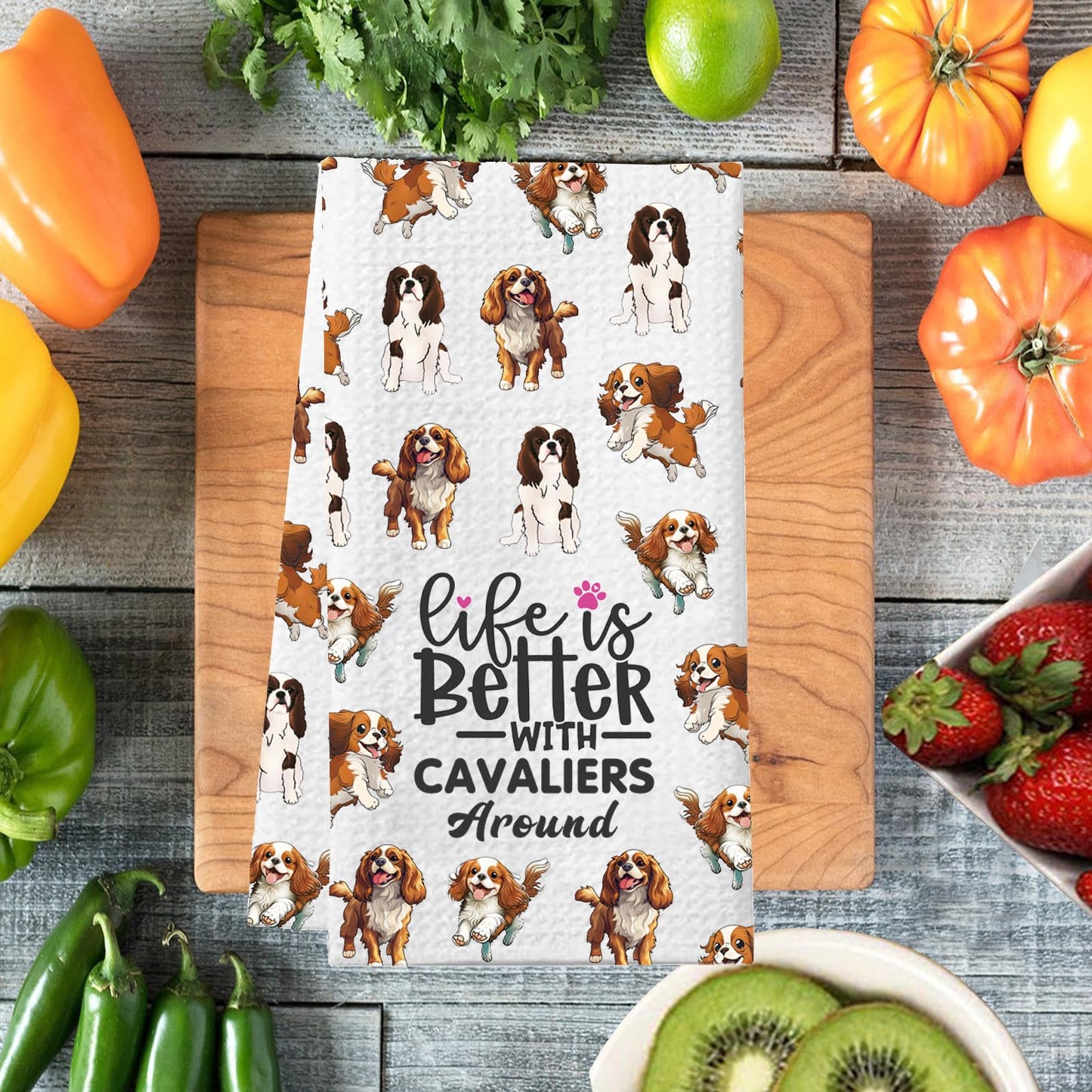 PXTIDY King Charles Cavalier Dog Kitchen Towel Life Is Better With Cavaliers Around King Charles Spaniel Towel Dog Mom Gifts