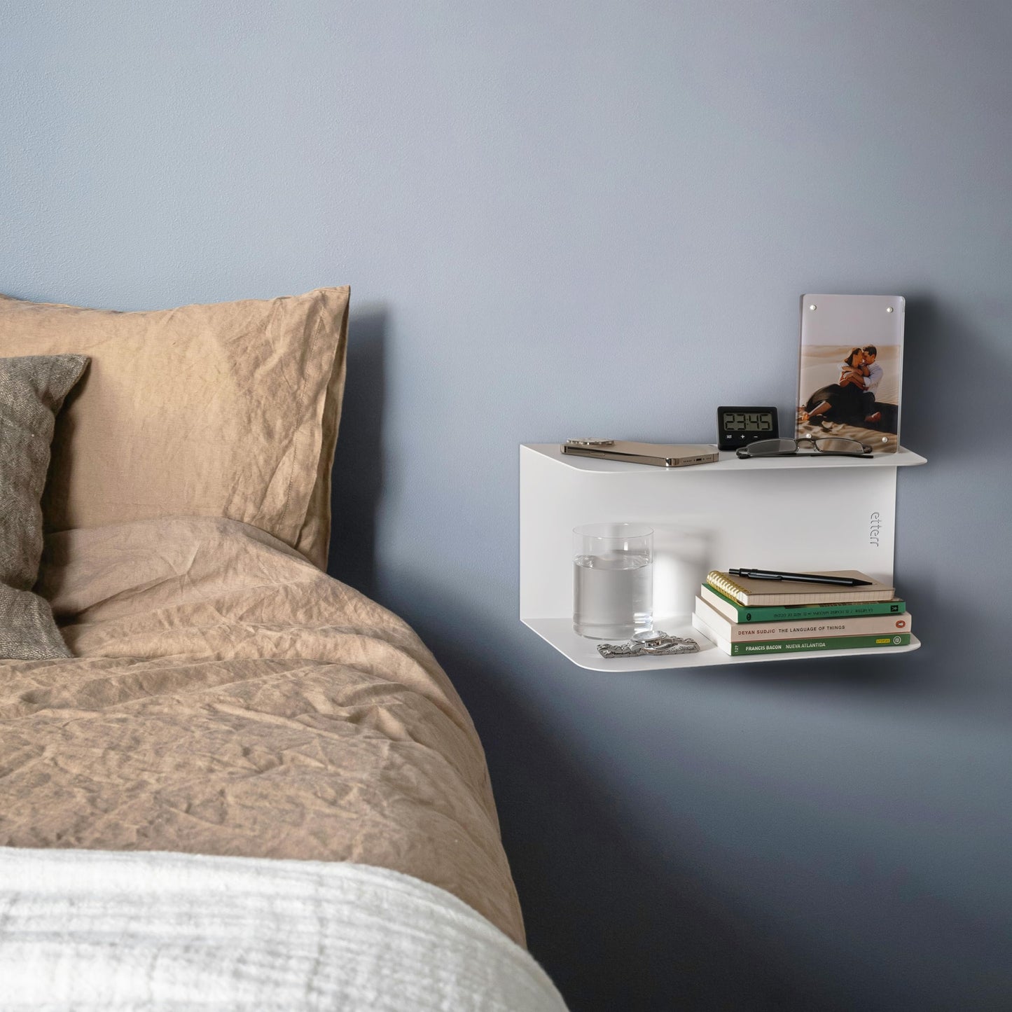 etterr Bedside Table, Side Table, Black Bedside Tables, Bedside Tables, Bedroom Bedside Tables (1 Unit, White, 38 x 20 x 18 cm)