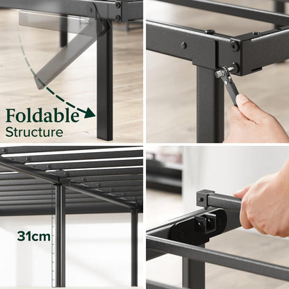 Zinus Caleb Double Bed frame - Bed 135x190 cm - 36cm Height - Metal bed frame with Underbed storage and steel slat support - Black