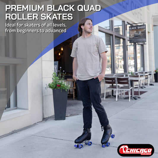 CHICAGO Skates Men's Classic Roller Skates - Premium Black Quad Rink Skates, Black, 12