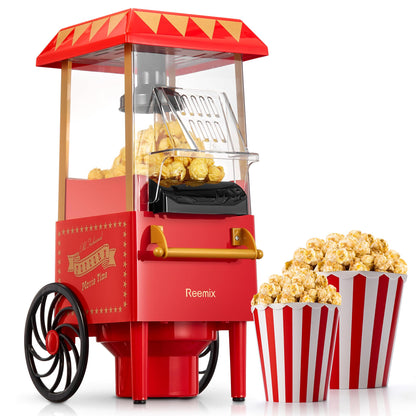 Popcorn Maker, Reemix 1200W Electric Popcorn Machine, No Oil, Homemade Fresh Popcorn in Under 3 Minutes, Uses Hot Air, Detachable Cover, Parties,
