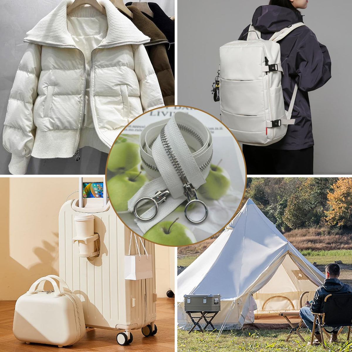 XCSJ #5 Zipper, Metal Zip, 2-Way Separable Sewing for Jackets, Coats, Down Jacket, Suitcase, Tent, Bag, DIY Sewing Craft White, 70 cm