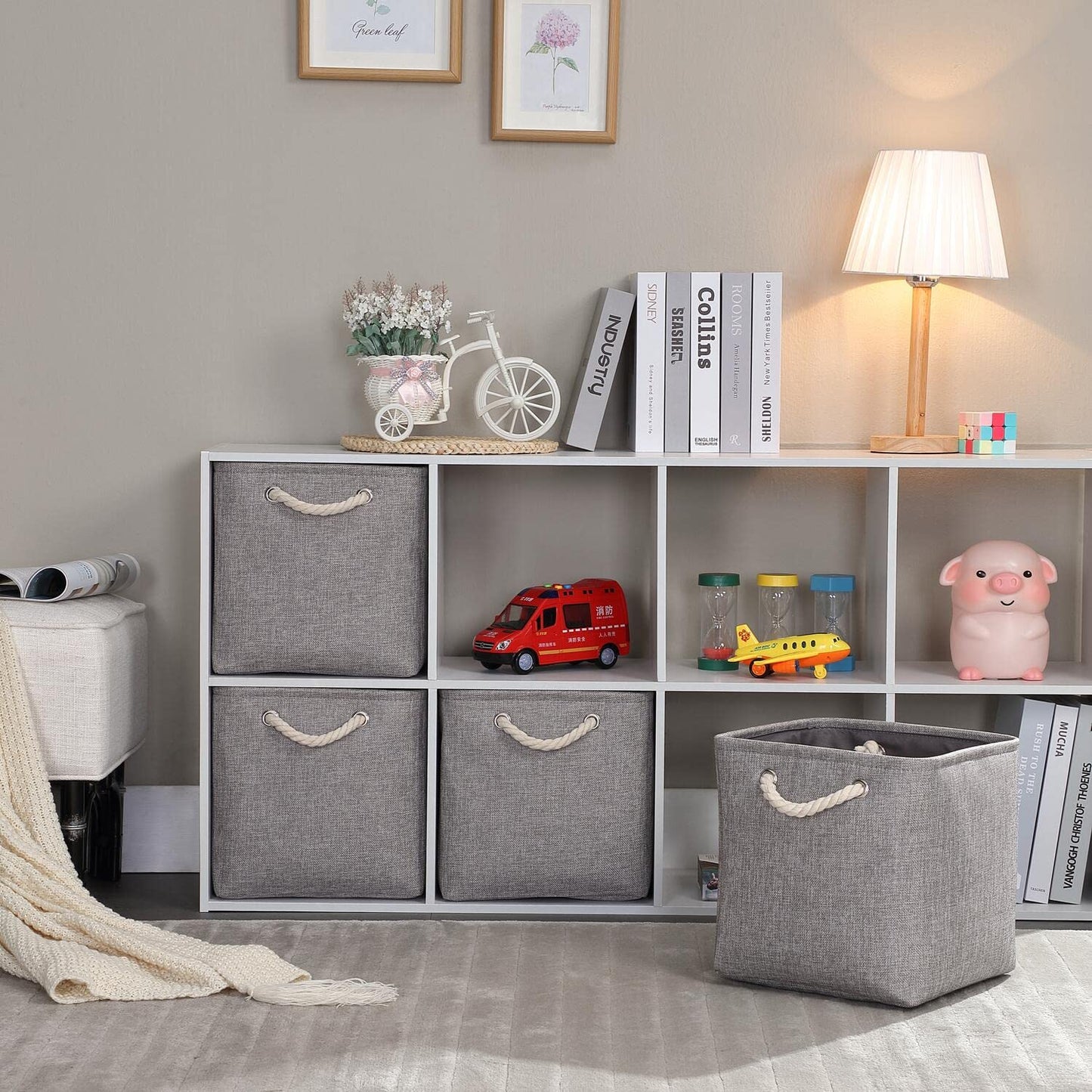Mangata Fabric Storage Baskets,33 x 38 x 33cm Large Foldable Storage Boxes for Organizing Clothes Shelf Nursery Closet(Grey, Set of 3)