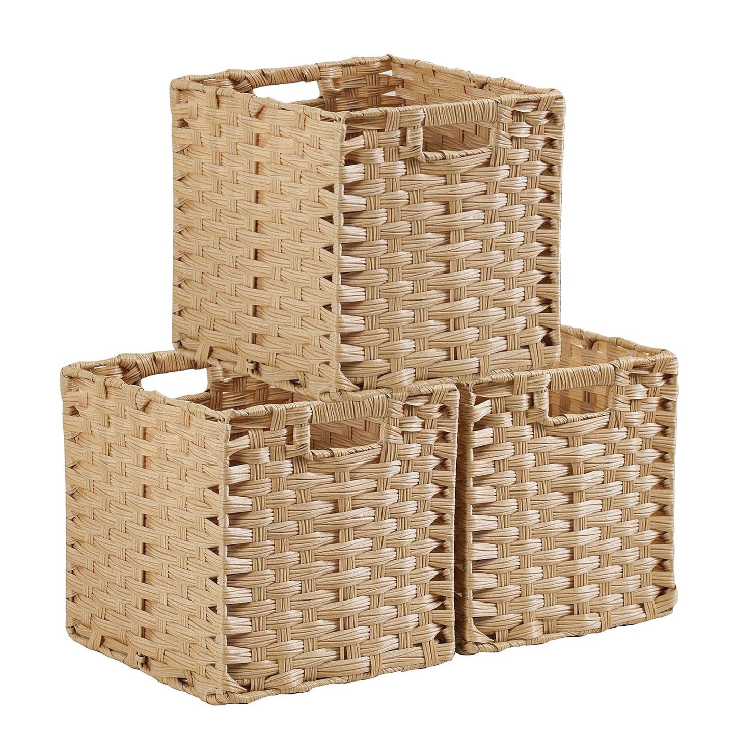 Sagittar Foldable Woven Basket Made of Imitation Rattan, 31x31x31cm Storage Basket for Pantry, Cupboard, Toy Cupboard, Shelf Basket Cube, Waterproof