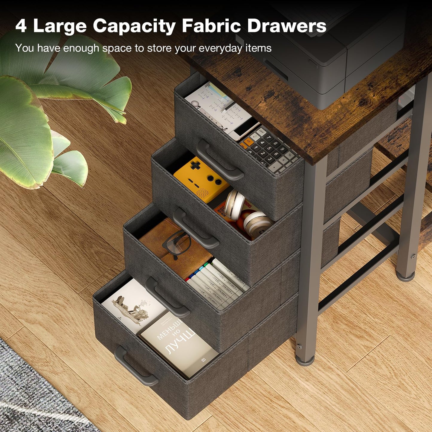 Coleshome Small Corner Desk with Drawers for Home Office, 100x70 cm, Brown