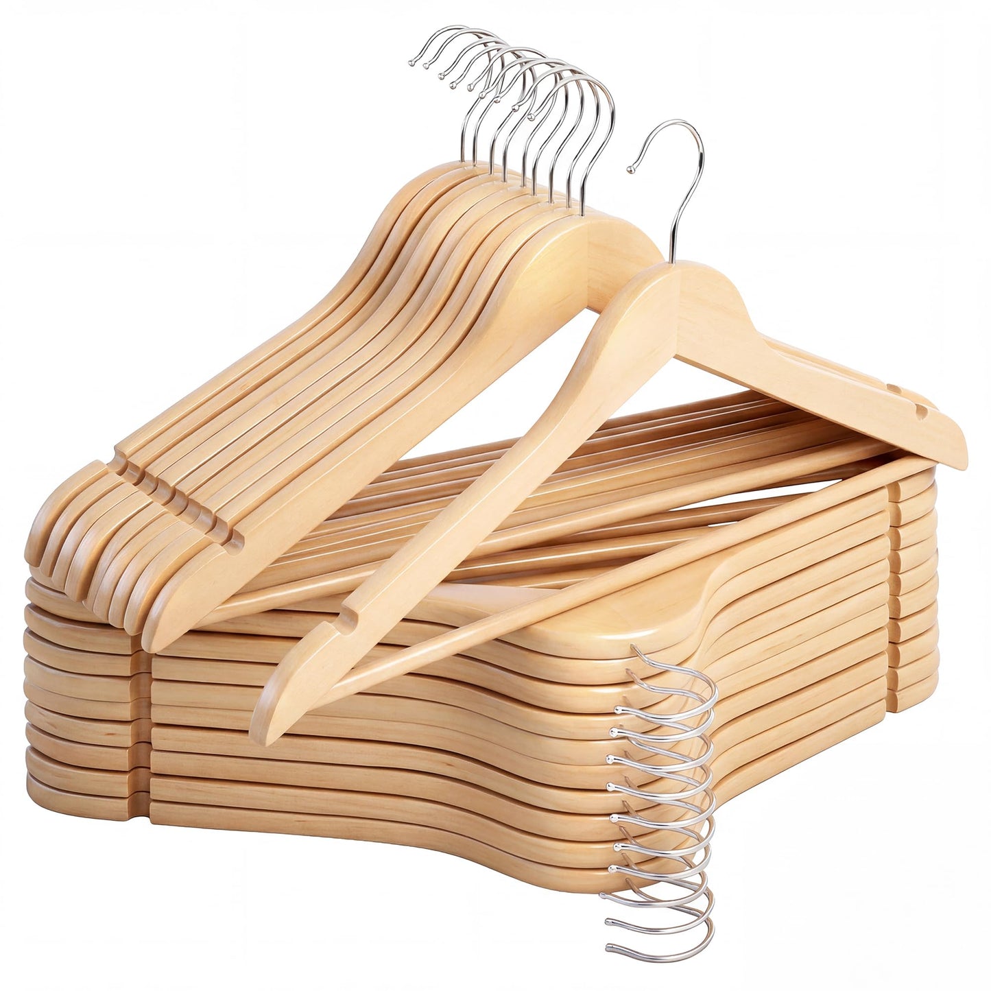 StorageWorks Wooden Coat Hangers 20 Pack, Heavy Duty Natural Wood Hangers for Clothes, Heavy Duty Coathangers with Shoulder Notches
