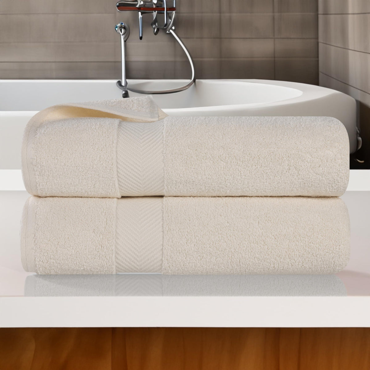 Superior Collection 100% Zero Twist Cotton Super Soft and Absorbent Bath Towel Set, Ivory Set of 2