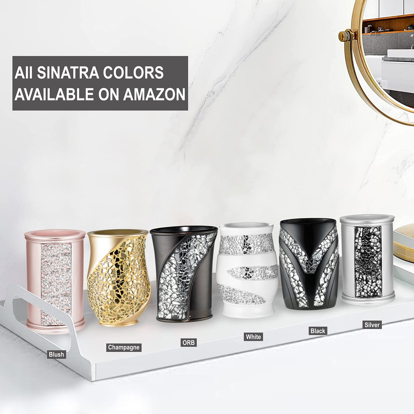 Zahari Home Sinatra Bath Tumbler Toothbrush and Toothpaste Holder Makeup Brushes Organizer, Silver