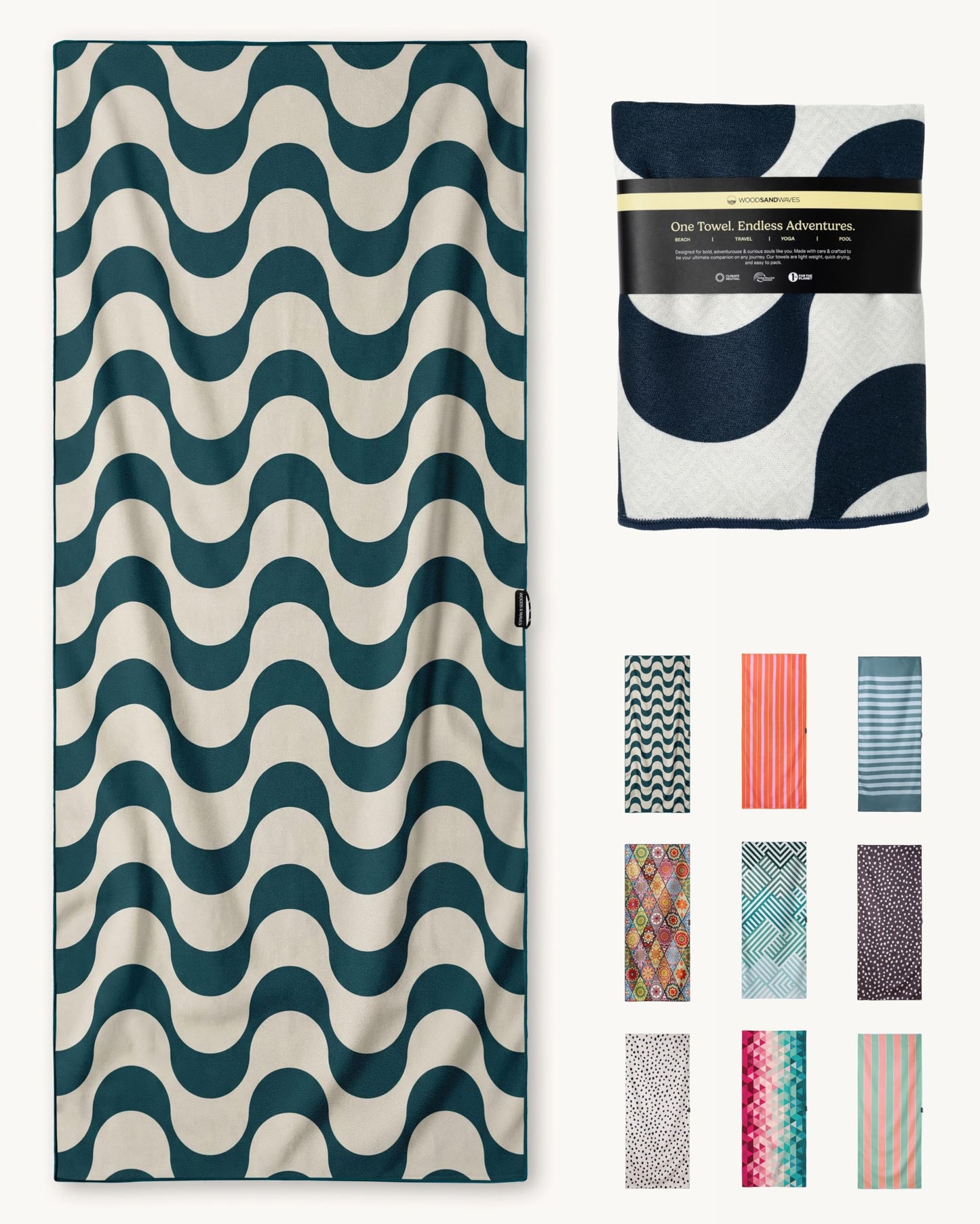 WOODSANDWAVES Microfibre Beach Towel - Quick-Drying, Lightweight, Compact - 180 cm x 80 cm - XL Bath Towel - Towel for Travel - Absorbent