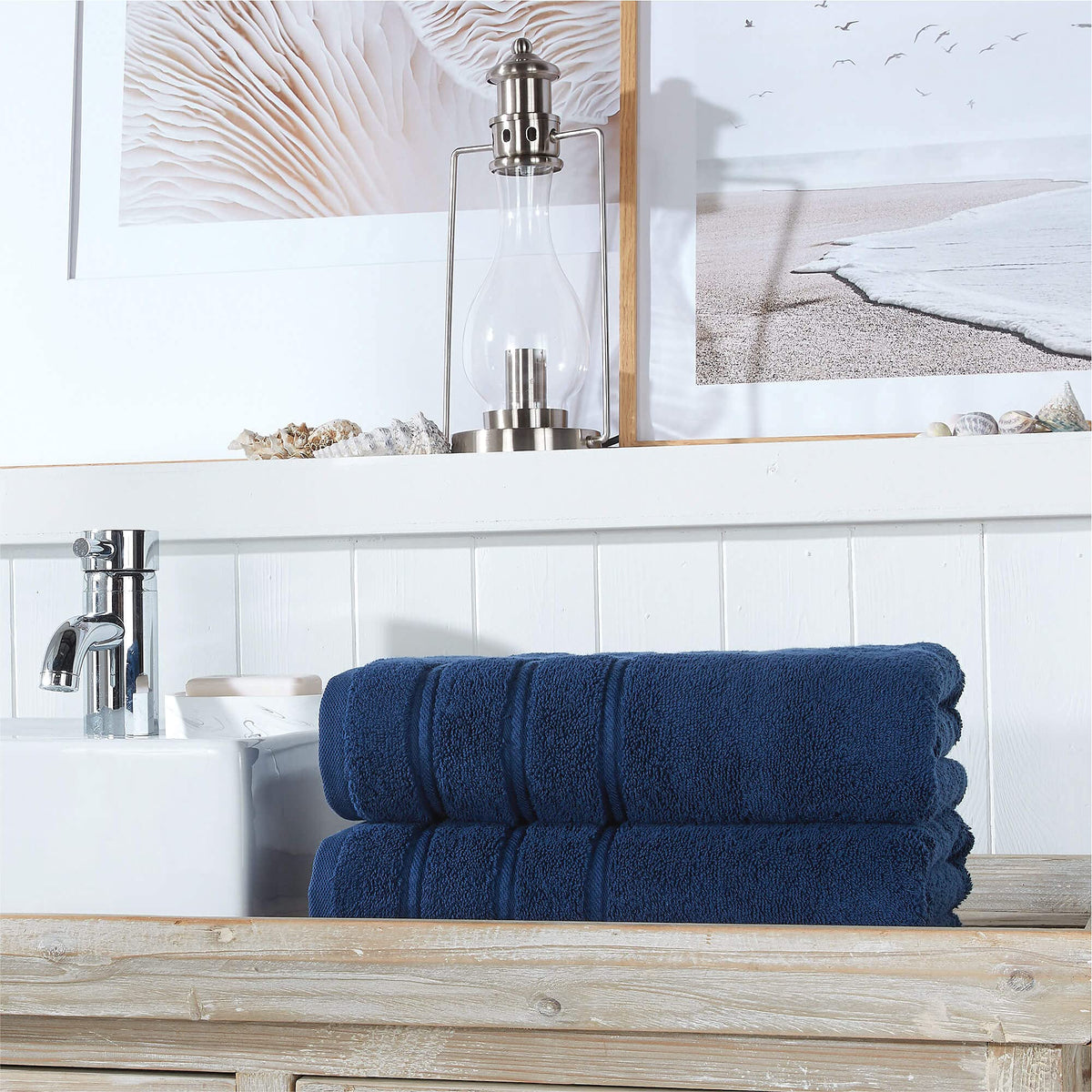 Christy Antalya Large Bath Towels | Set of 2 | 100% Turkish Cotton | 600GSM | Soft Plush Luxury Towel Set | 70cm x 125cm | Quick Dry | Denim Blue