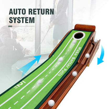 ToVii Putting Green - Indoor/Outdoor Golf Practice Mat with Auto Ball Return, 3 Holes