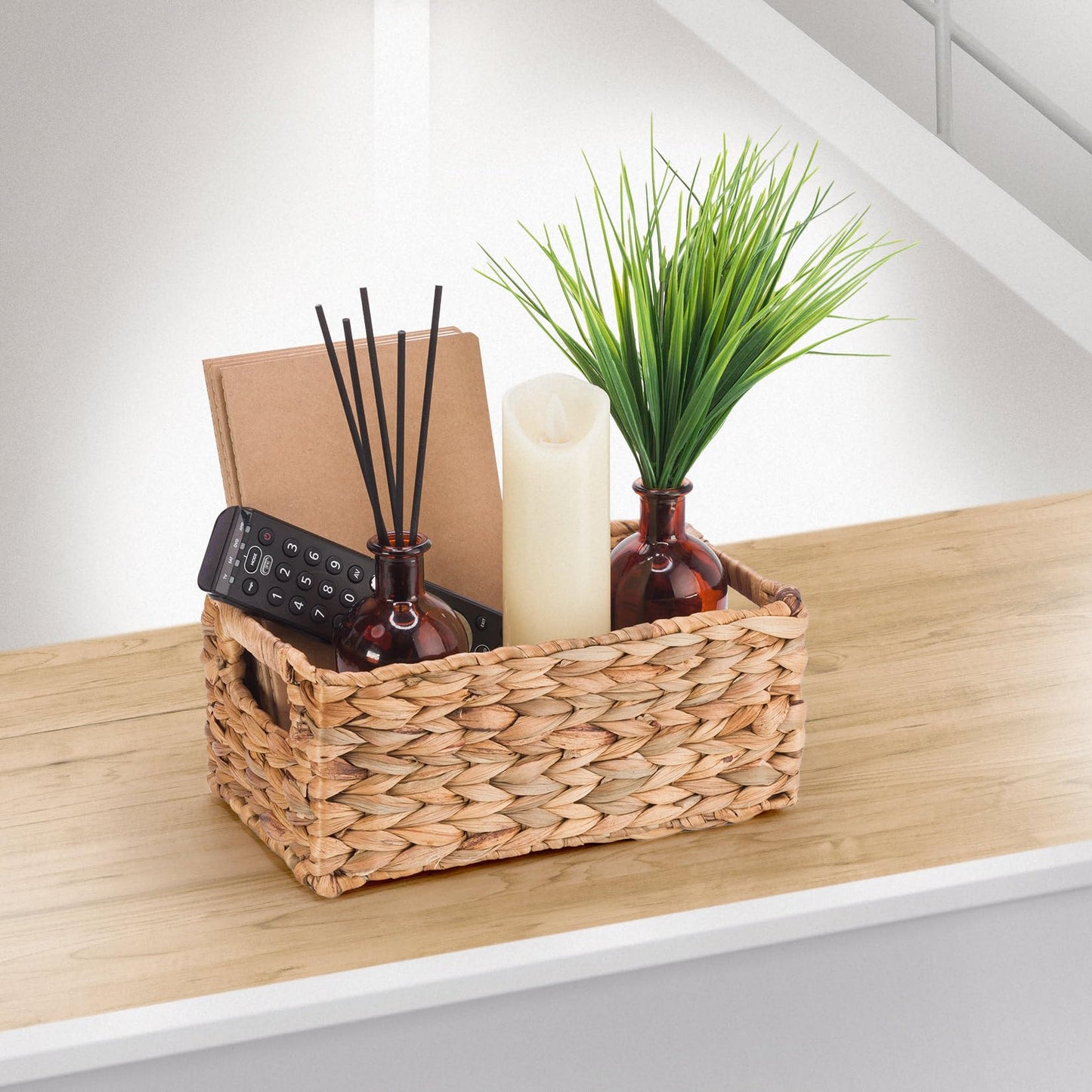 Woodluv Storage Baskets for Shelves, Woven Natural Hamper Gift Basket Bathroom Storage Basket organiser Toys Storage, Small