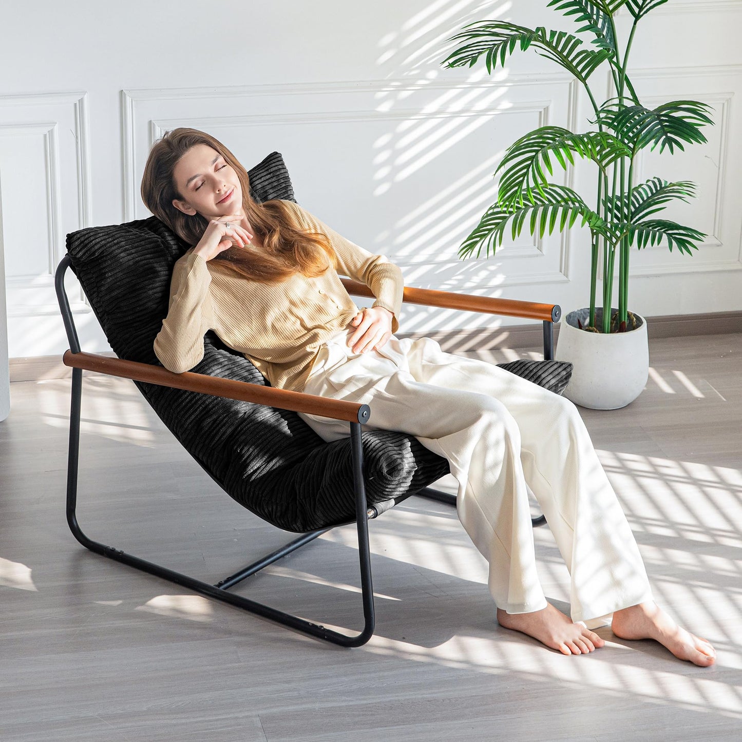 MAXYOYO Modern Accent Chair,Comfy Armchair for Living Room Lounge Chairs with Sturdy Metal Frame Wood Armrest Reading Chair Occasional Chairs with