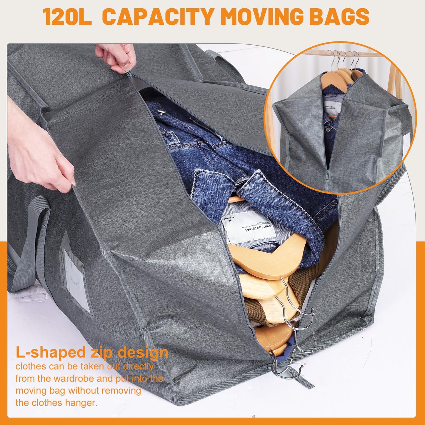 Dntorx 6 Pack 120L Moving Bags and Storage Bag Dorm Moving Essential, Gray