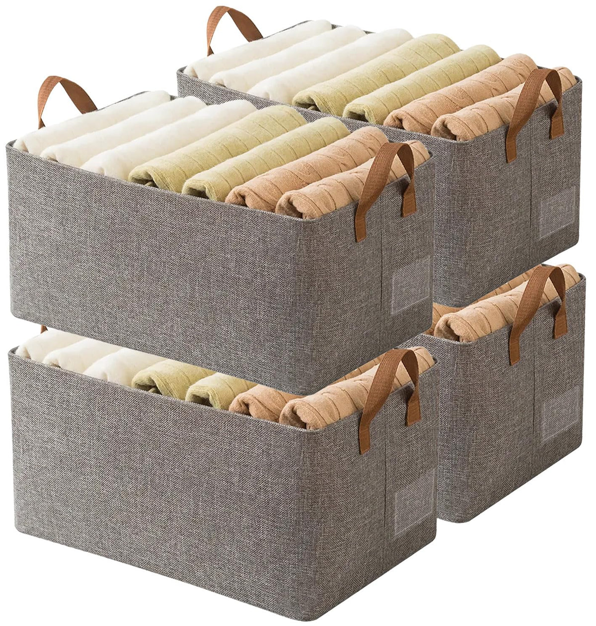 AARAINBOW Closet Storage Baskets 4 Pack, Foldable Fabric Storage Boxes for Shelves, Stackable Clothes Organiser with Steel Frame & Handles, 23L Grey