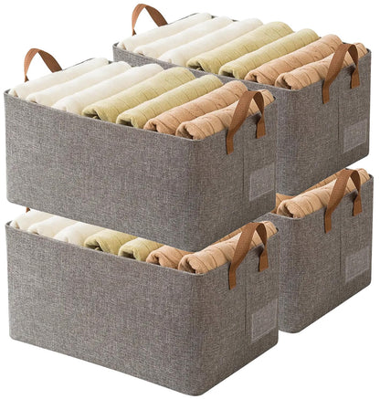 AARAINBOW Closet Storage Baskets 4 Pack, Foldable Fabric Storage Boxes for Shelves, Stackable Clothes Organiser with Steel Frame & Handles, 23L Grey