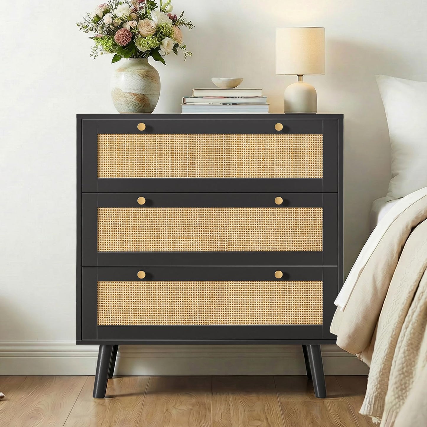 Skokliz Chest of Drawers with 3 Drawers, Modern Wooden Storage Organizer Unit, Wide Chest of Drawers for Closet, Clothes, Kids, Baby, TV Stand