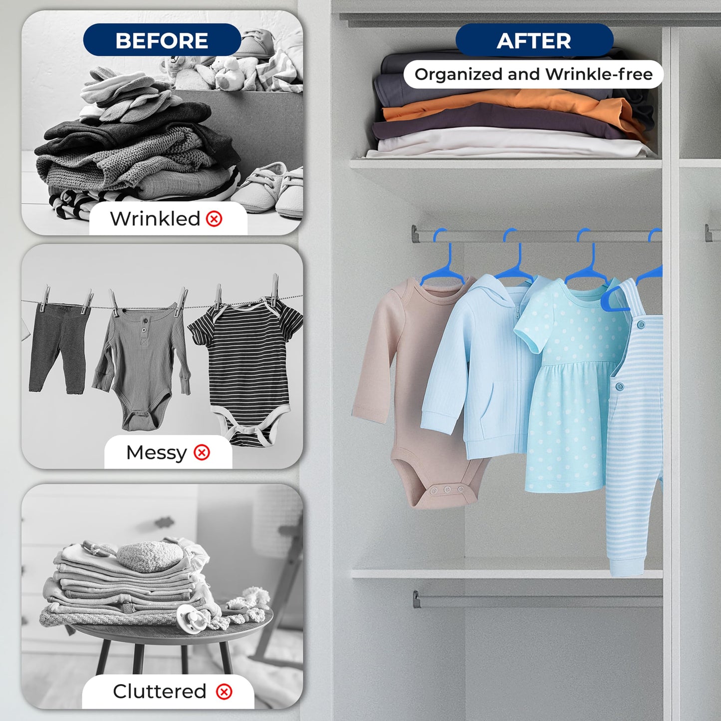 SereneLife 20 Pack Plastic Kids Hangers, Non-Slip for Closet, Space-Saving Thin Design for Infant and Newborn Clothing
