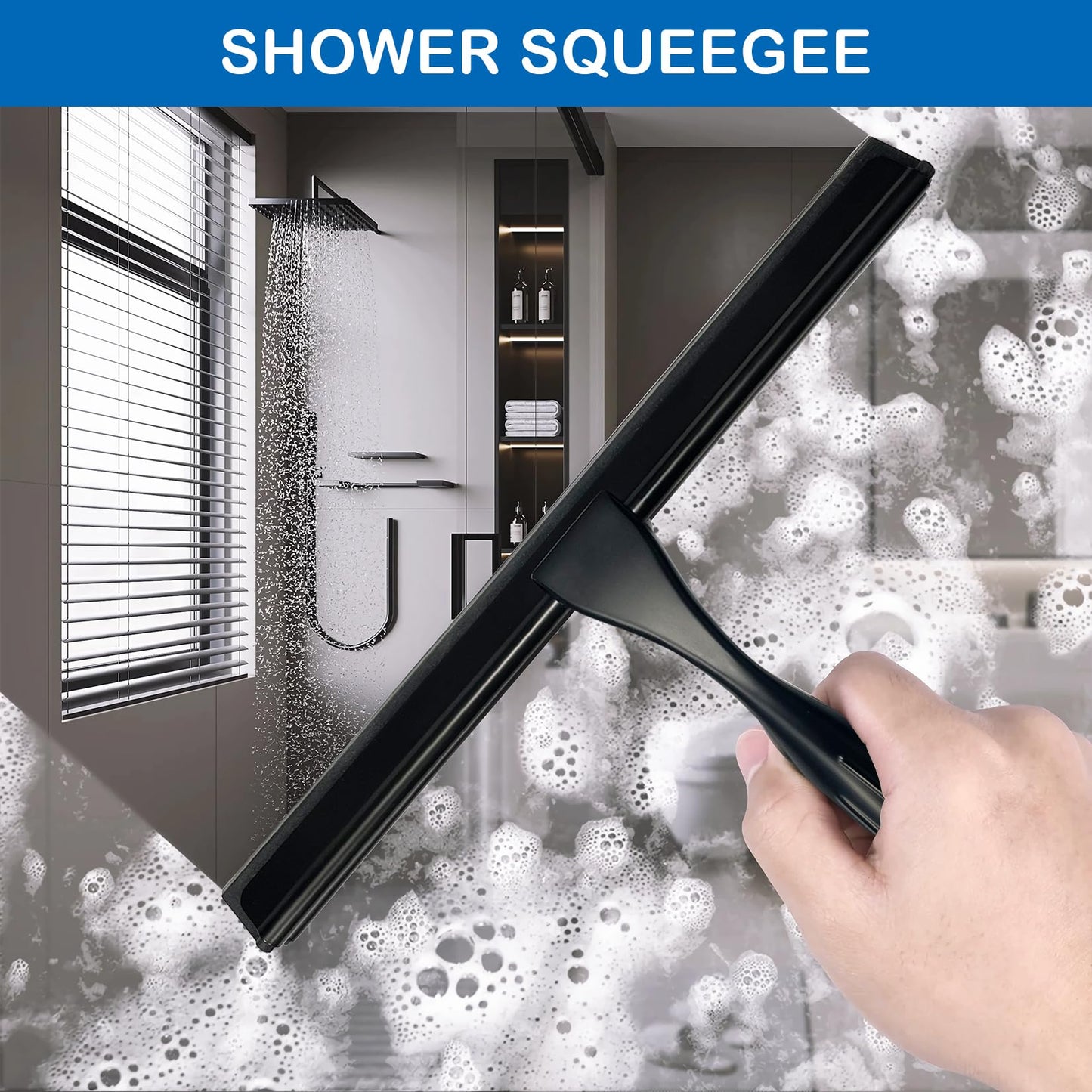 Loputon Shower Squeegee, Window Squeegee,Stainless Steel Shower Scraper, Shower Screen Wiper for Glass Shower Doors, Windows & Mirrors