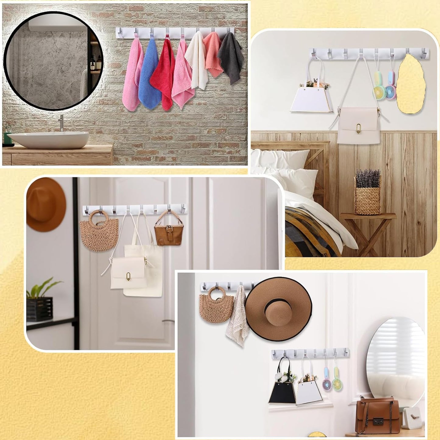 AONAT Coat Hooks Wall Mounted,Self-Adhesive Modern Wall Hooks,Modern W-All Coat Rack with 8 Hooks,Folding Metal W-All Hook for Hanging Towel Clothes